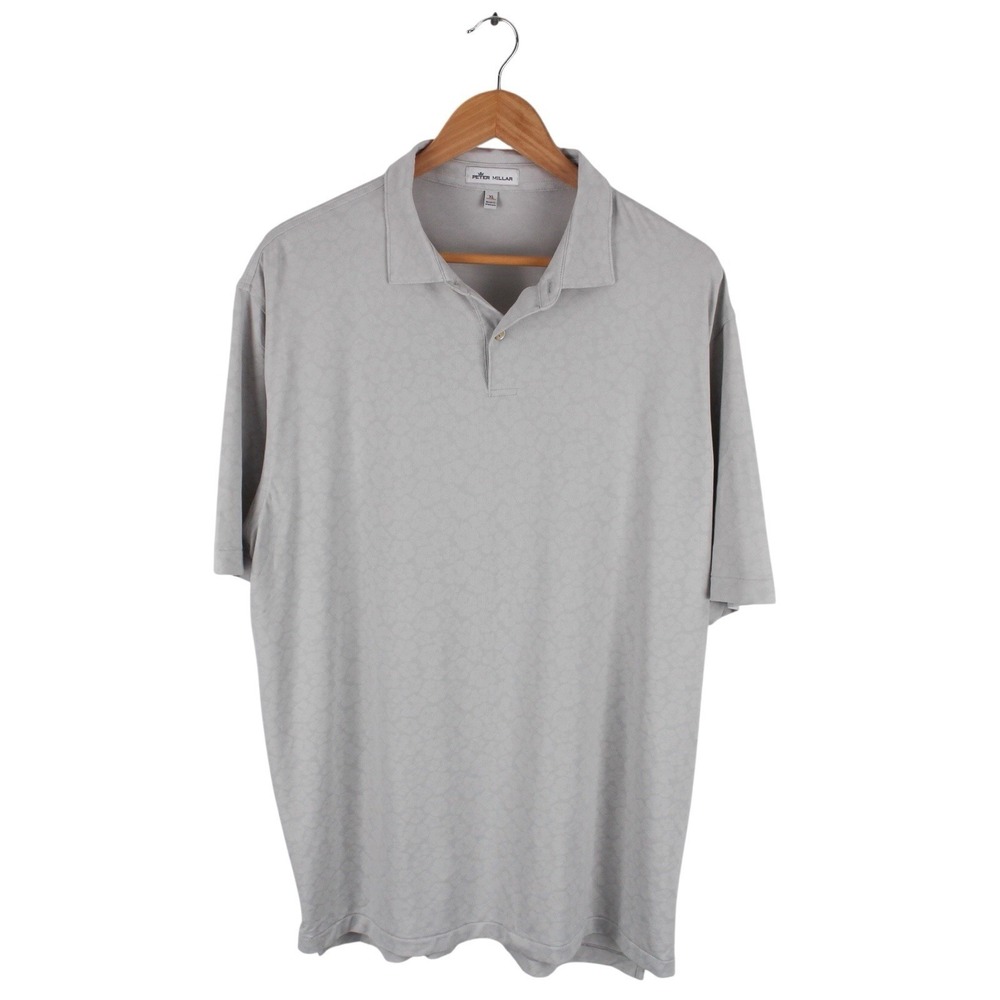 Peter Millar Polo Shirt Floral Pattern Gray Short Sleeve Mens Size XL